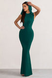 Phoenix Bottle Green Sleeveless Maxi Dress with Hood