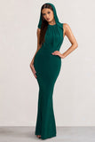 Phoenix Bottle Green Sleeveless Maxi Dress with Hood
