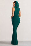 Phoenix Bottle Green Sleeveless Maxi Dress with Hood