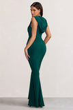 Phoenix Bottle Green Sleeveless Maxi Dress with Hood