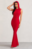 Phoenix Red Sleeveless Maxi Dress with Hood