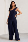 Kendra Navy Asymmetric Bandeau Jumpsuit with Drape