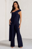 Kendra Navy Asymmetric Bandeau Jumpsuit with Drape