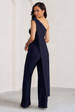 Kendra Navy Asymmetric Bandeau Jumpsuit with Drape