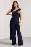 Kendra Navy Asymmetric Bandeau Jumpsuit with Drape