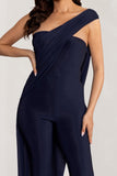 Kendra Navy Asymmetric Bandeau Jumpsuit with Drape