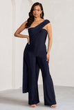 Kendra Navy Asymmetric Bandeau Jumpsuit with Drape