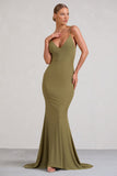 Endless Love Olive Backless Knot Detail Fishtail Maxi Dress
