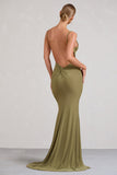 Endless Love Olive Backless Knot Detail Fishtail Maxi Dress