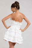 Rosette White Ruffled Bandeau Mini Dress