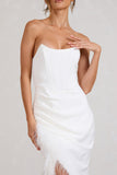 Say Yes White Corset Maxi Dress With Split Feather Skirt