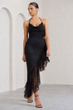 Ladyship Black Lace Asymmetric Ruffled Maxi Dress