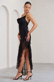 Ladyship Black Lace Asymmetric Ruffled Maxi Dress