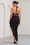Ladyship Black Lace Asymmetric Ruffled Maxi Dress