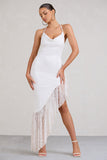 Ladyship White Lace Asymmetric Ruffled Maxi Dress