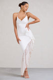 Ladyship White Lace Asymmetric Ruffled Maxi Dress