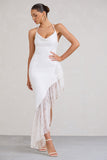 Ladyship White Lace Asymmetric Ruffled Maxi Dress