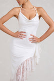 Ladyship White Lace Asymmetric Ruffled Maxi Dress