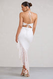 Ladyship White Lace Asymmetric Ruffled Maxi Dress