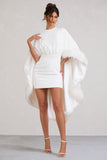 Of The Manor White Gathered Mini Dress With Feather Cape