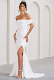 Lilibet White Lace Bardot Split Maxi Dress