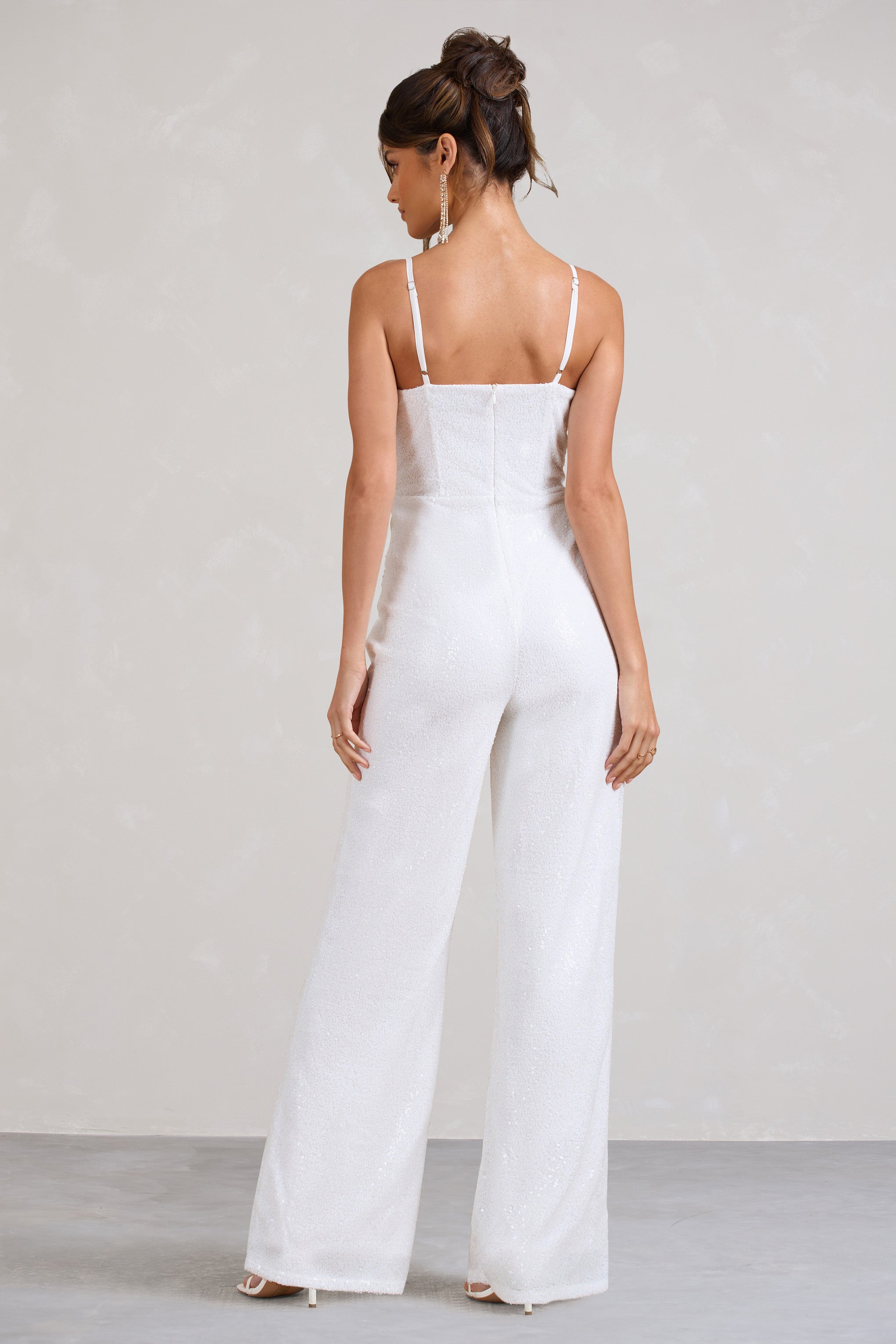 Dandelion White Strappy Corset Sequin Jumpsuit