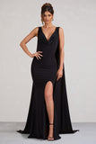 A Toast Black Split Maxi Dress With Draped Cape