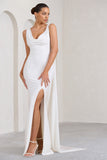 A Toast White Split Maxi Dress With Draped Cape