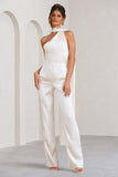 Cascada Cream Satin Halter Jumpsuit With Draped Scarf