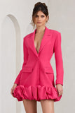 Cloud Catching Hot Pink Tailored Blazer Mini Dress With Ruffled Hem