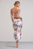 Per Favore Pink Satin Ruched Split Maxi Skirt