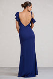 Merlot Navy Asymmetric Draped Split Maxi Dress