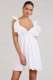 Let's Laze White Poplin Smocked Mini Dress With Frilled Straps