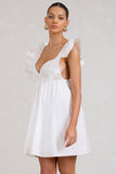 Let's Laze White Poplin Smocked Mini Dress With Frilled Straps