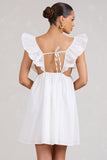 Let's Laze White Poplin Smocked Mini Dress With Frilled Straps