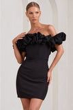 Dawn Black Ruffled Bardot Mini Dress
