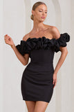 Dawn Black Ruffled Bardot Mini Dress
