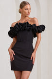 Dawn Black Ruffled Bardot Mini Dress