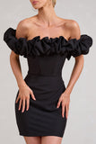 Dawn Black Ruffled Bardot Mini Dress