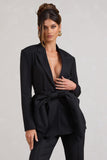 Gifted Black Plunge Blazer With Statement Bow