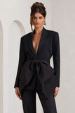 Gifted Black Plunge Blazer With Statement Bow
