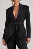 Gifted Black Plunge Blazer With Statement Bow