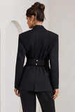 Gifted Black Plunge Blazer With Statement Bow