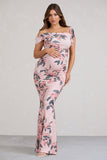 Merlot Pink Floral Asymmetric Maternity Maxi Dress