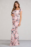 Merlot Pink Floral Asymmetric Maternity Maxi Dress