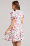 By The Cypress Pink Floral Maternity V-Neck Puff-Sleeved Buttoned Mini Dress
