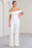 Recognition White Off The Shoulder Ruched Jumpsuit