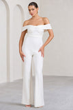 Recognition White Off The Shoulder Ruched Jumpsuit