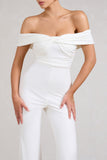 Recognition White Off The Shoulder Ruched Jumpsuit