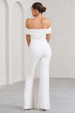 Recognition White Off The Shoulder Ruched Jumpsuit